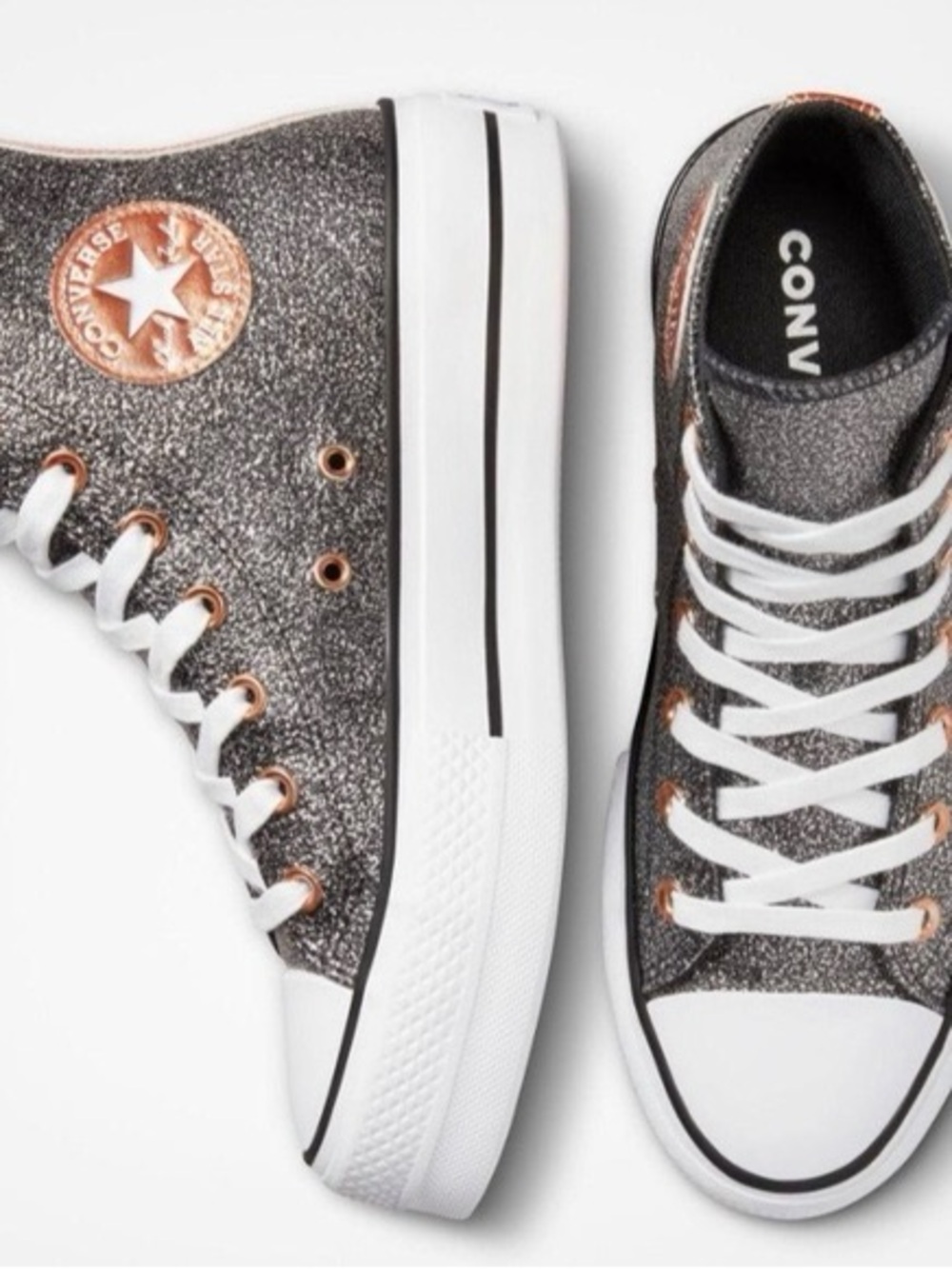 Converse Chuck Taylor Lift All Star High Top Sneakers Black/Copper Glitter